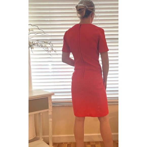 American Vintage 1960s Orange Red Textured Polyester Dress Size MED Ladies Mod - Picture 5 of 11